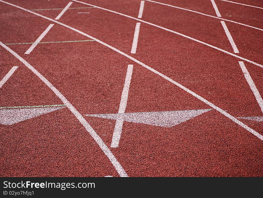 The intersection of race tracks in the stadium.