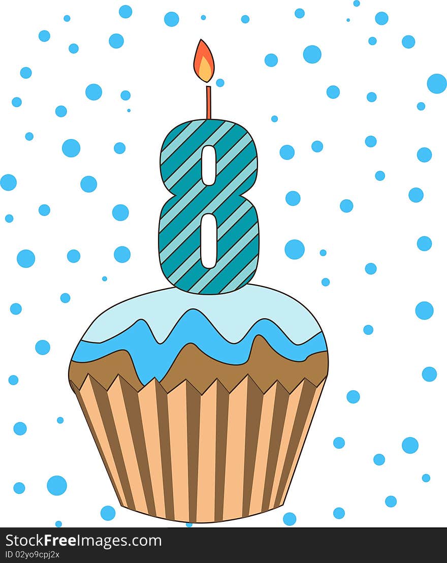 Cup cake with numeral candles-illustration