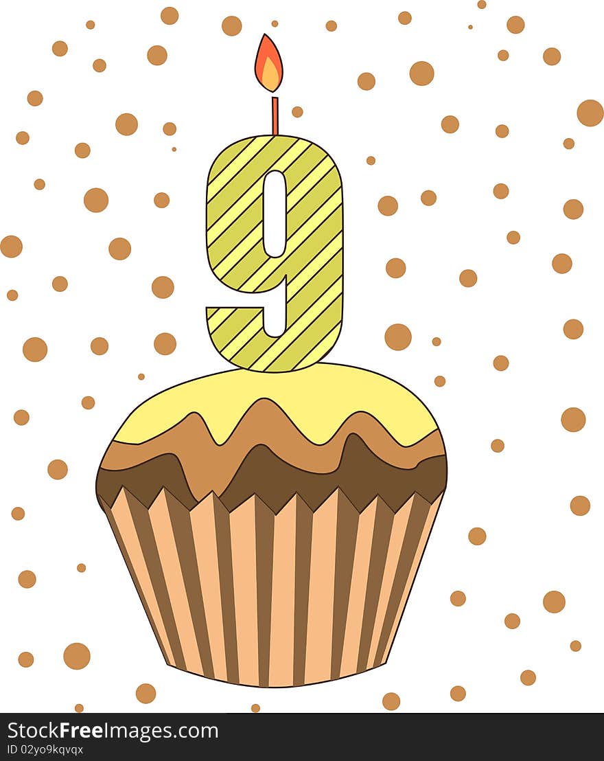 Cup cake with numeral candles-illustration