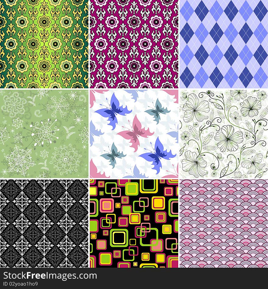 Collection decorative colorful seamless wallpapers. Collection decorative colorful seamless wallpapers