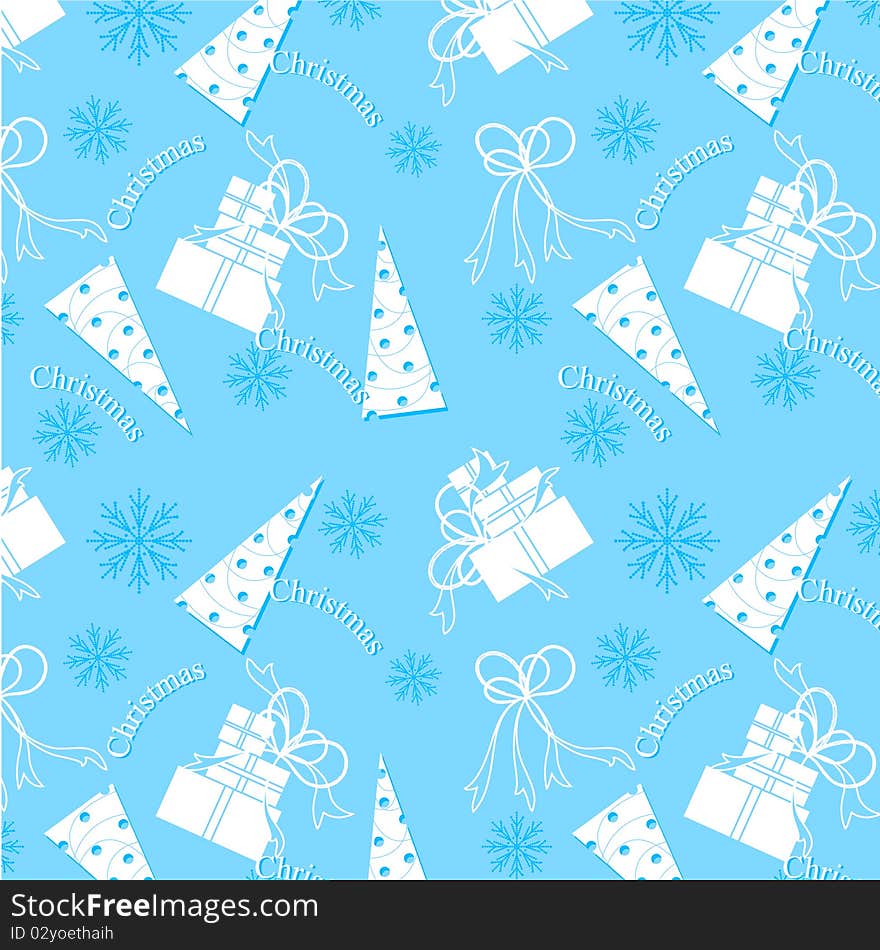 The blue Christmas illustration with a trees and boxes of gifts. The blue Christmas illustration with a trees and boxes of gifts