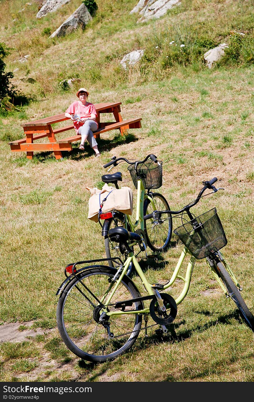 Bicycle tourist on bivouac in mountain