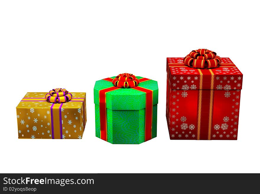 Three different gift boxes  isolated on white. Three different gift boxes  isolated on white