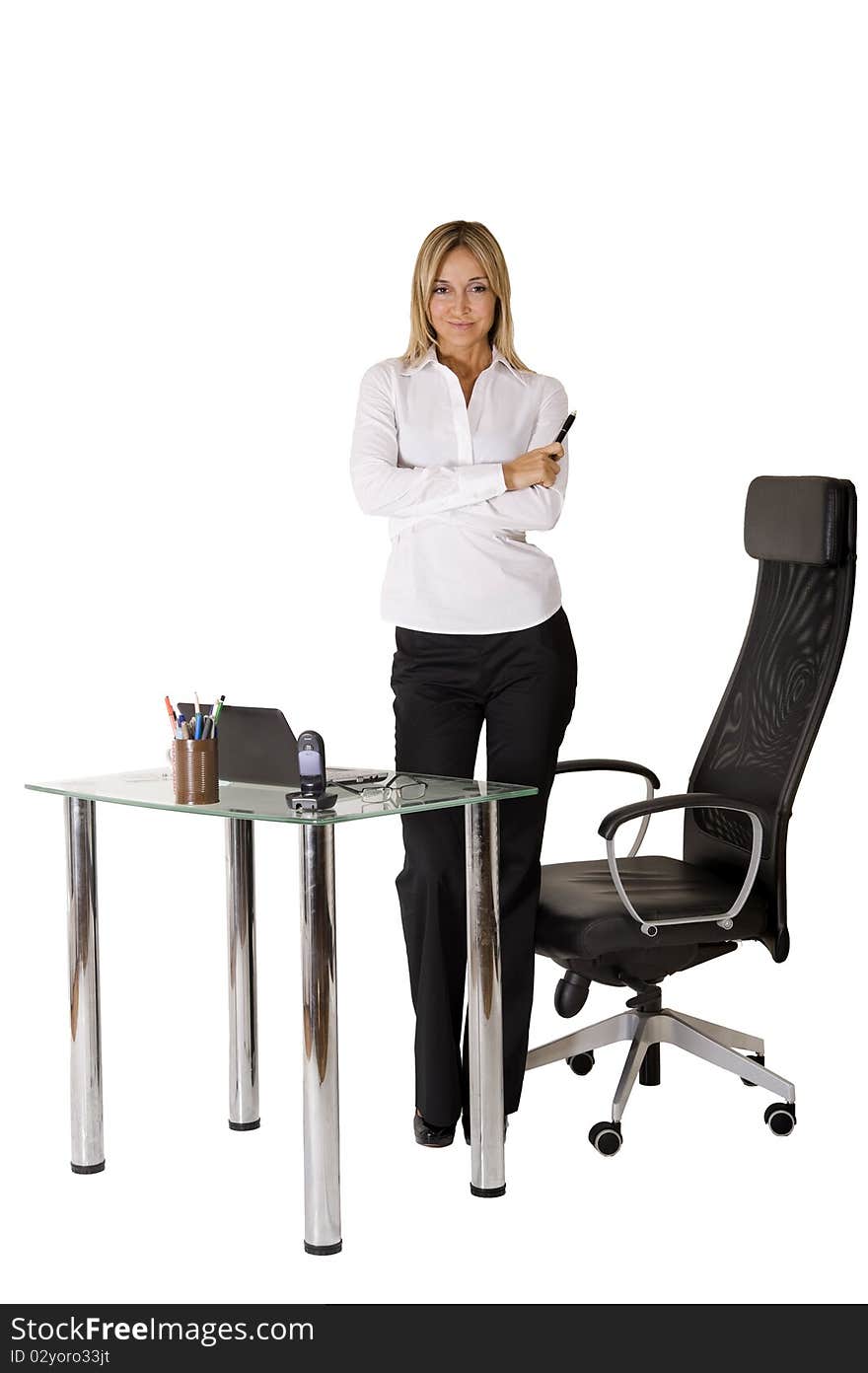 Portrait of a businesswoman smiling over white background. Portrait of a businesswoman smiling over white background