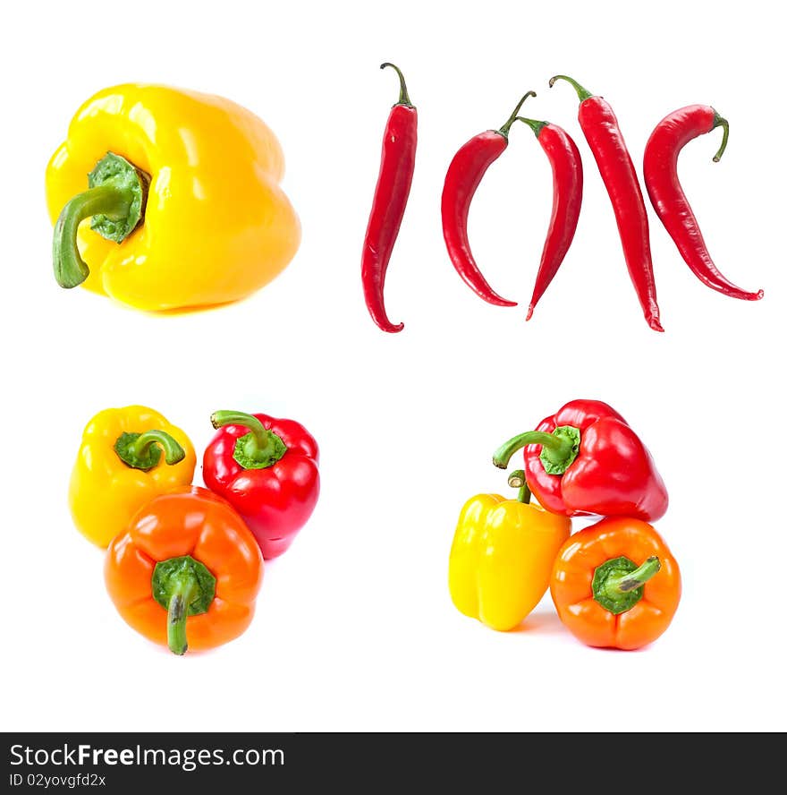 A collage of sweet peppers. 4 species. A collage of sweet peppers. 4 species