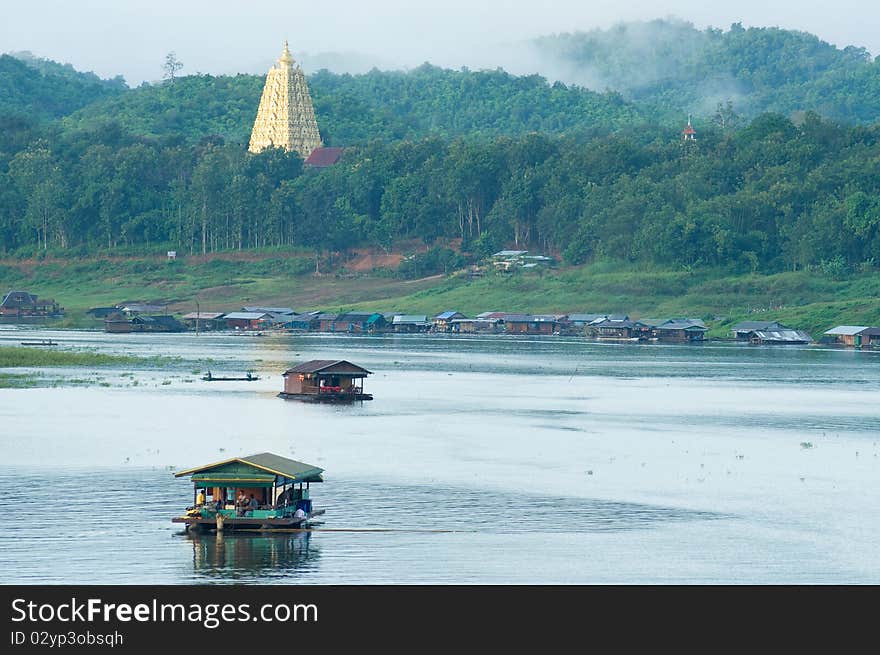 Houseboat and pagoda