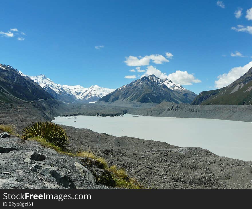 Frosted lake near Cook mountain, New Zealand. Frosted lake near Cook mountain, New Zealand