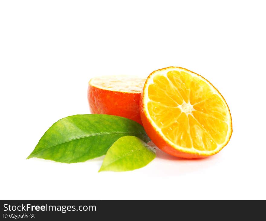 Ripe juicy mandarin orange on white background