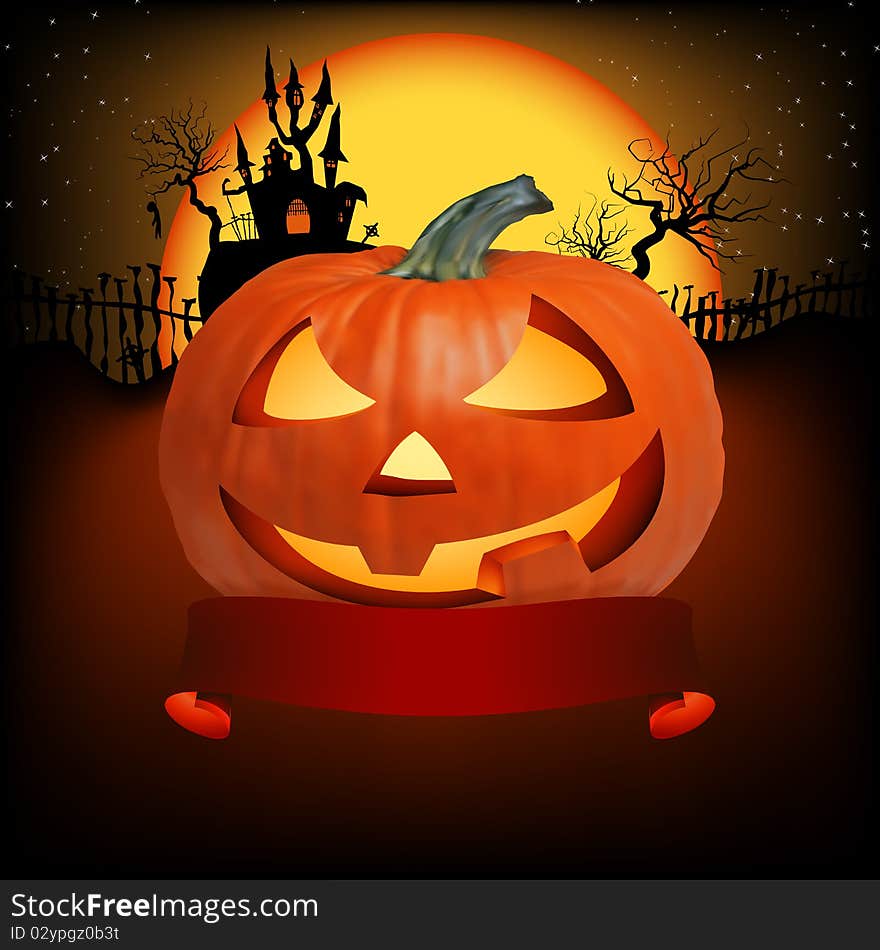 Vector halloween pumpkin with ribbon