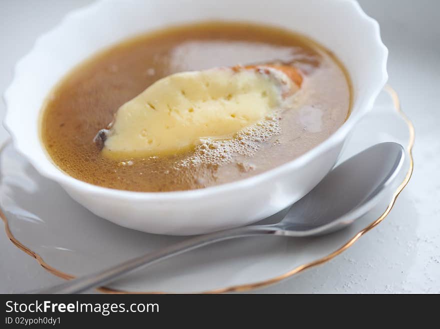 French onion soup, close up