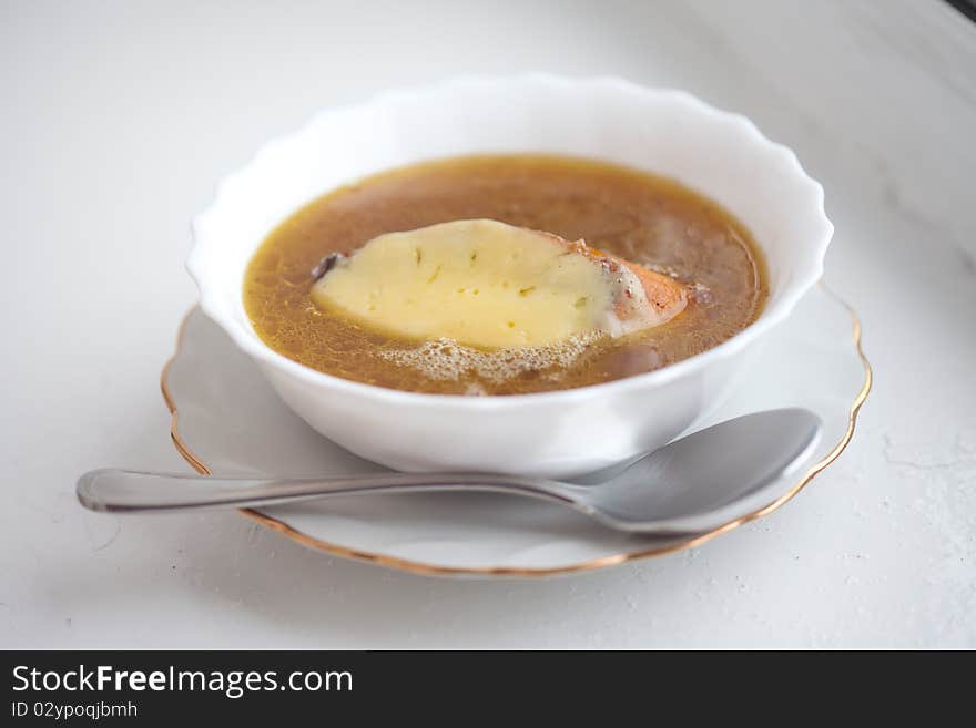 French onion soup, close up