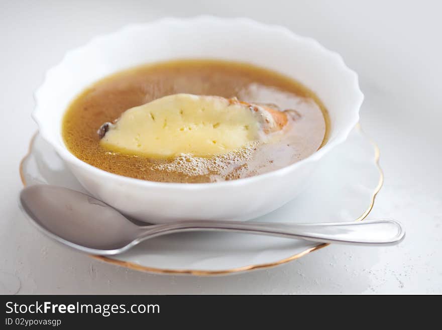 French onion soup, close up