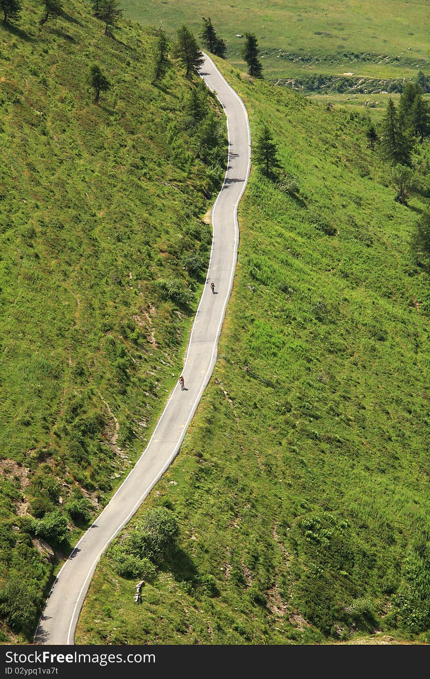 Road Running Through Alpine Hills.