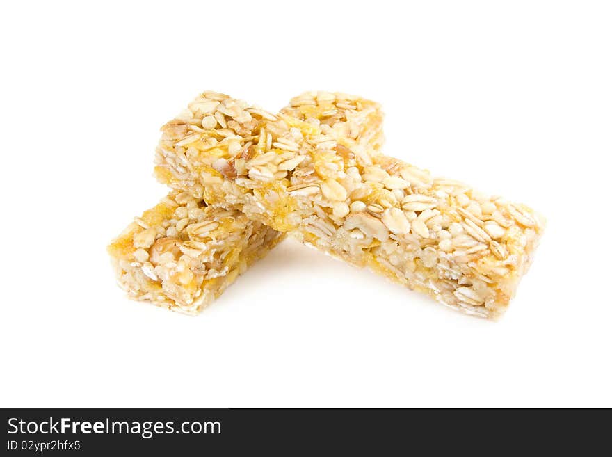 Muesli snack sticks isolated on white