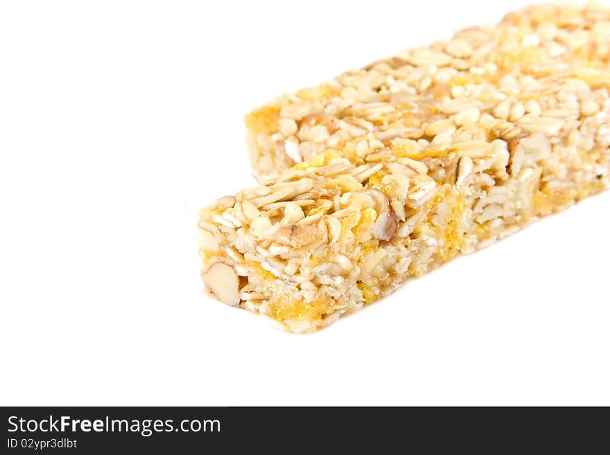 Muesli snack sticks isolated on white