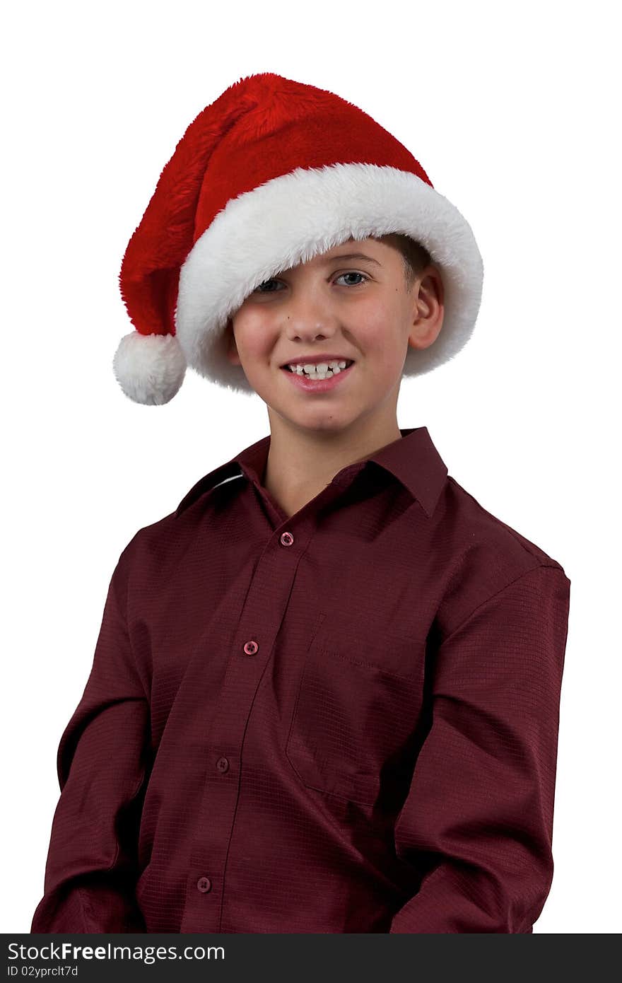 Boy and santa hat