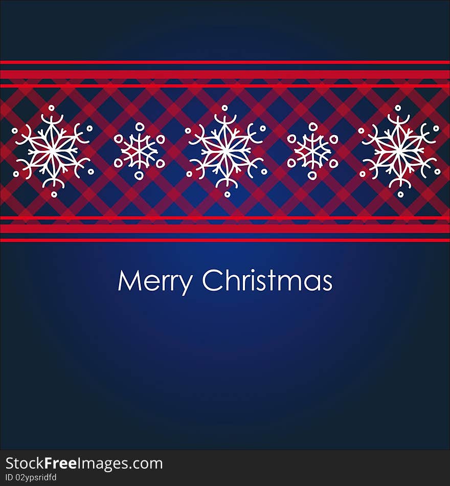 Blue merry christmas card with white snowflakes