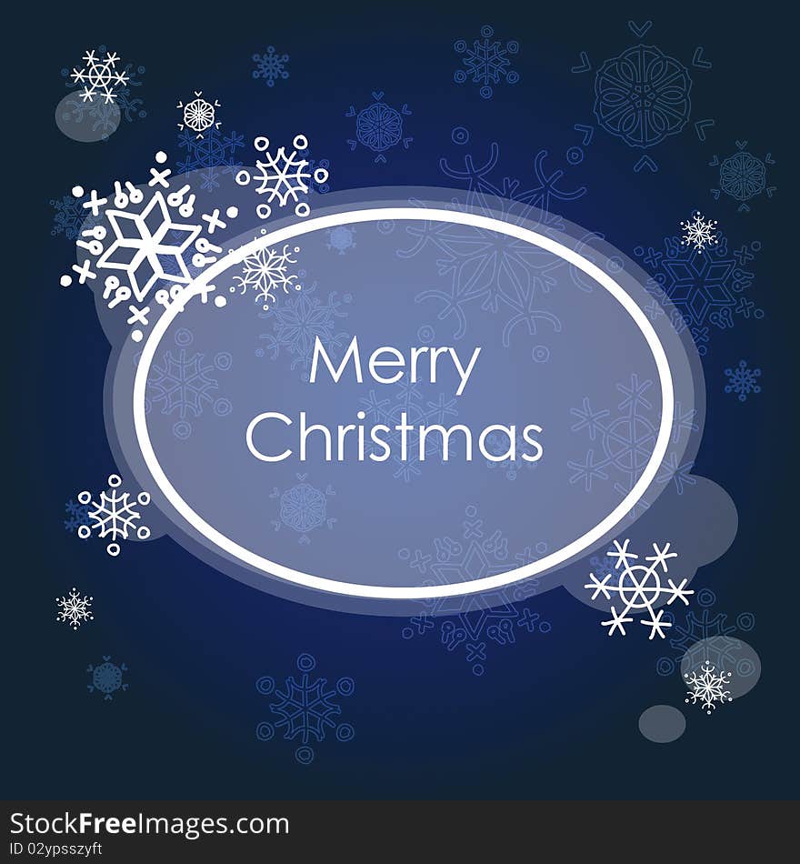 Blue christmas card or banner witn white snowflakes