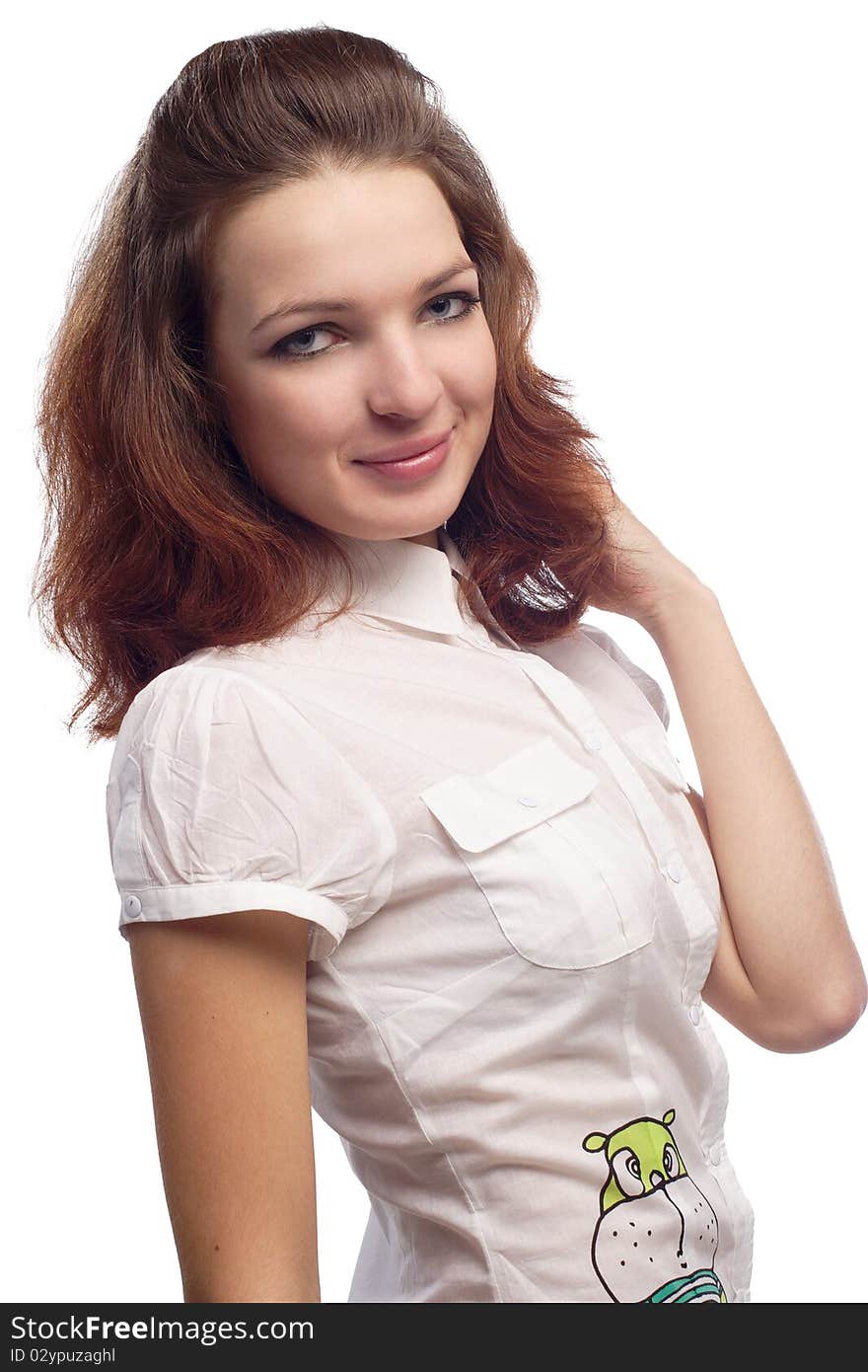 Beautiful Girl in blouse isolated white