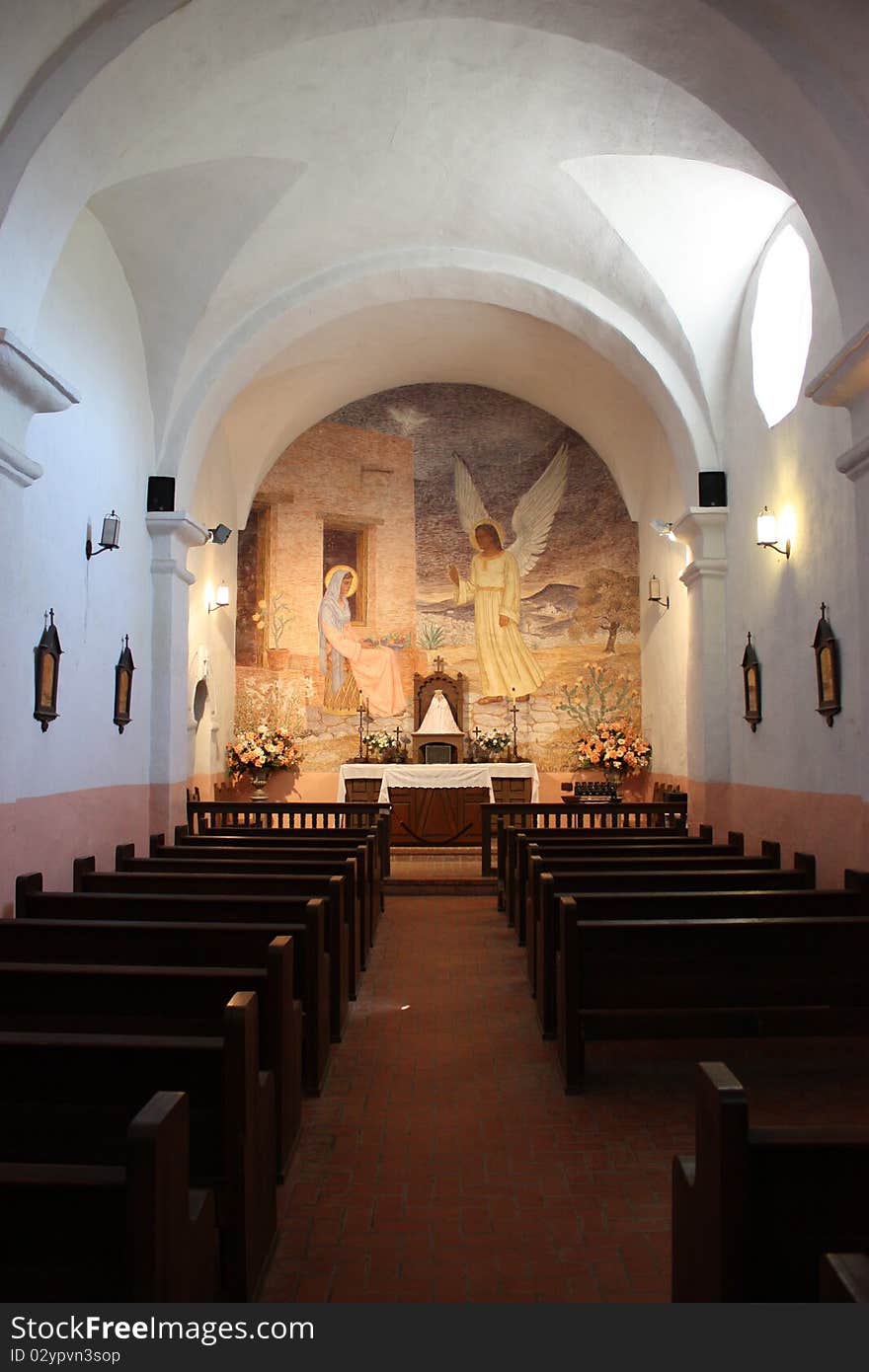 The inside of the church at the Presidio La Bahia in Goliad, Texas. Photo shot in natural light. Chapel built in the 1700's. The inside of the church at the Presidio La Bahia in Goliad, Texas. Photo shot in natural light. Chapel built in the 1700's.