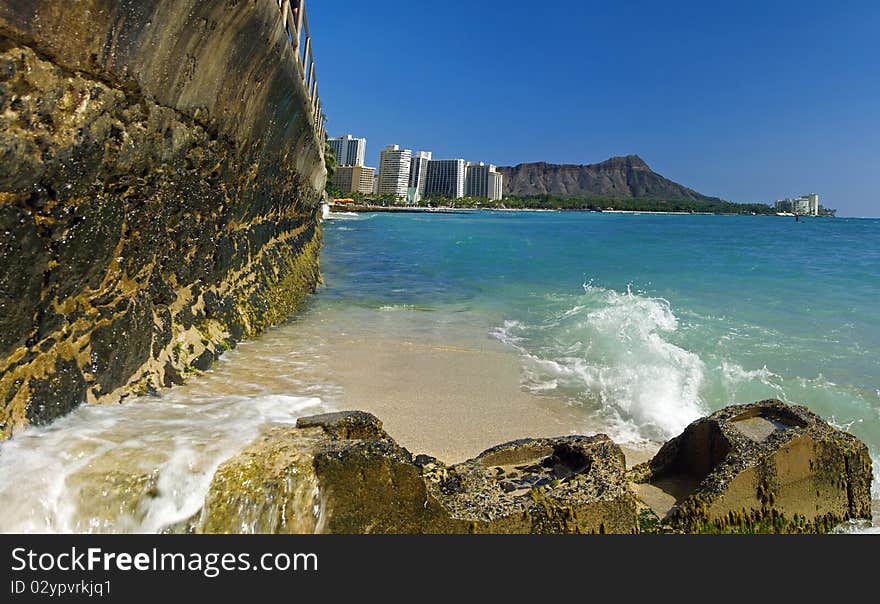 Diamond head from ocean level. Diamond head from ocean level