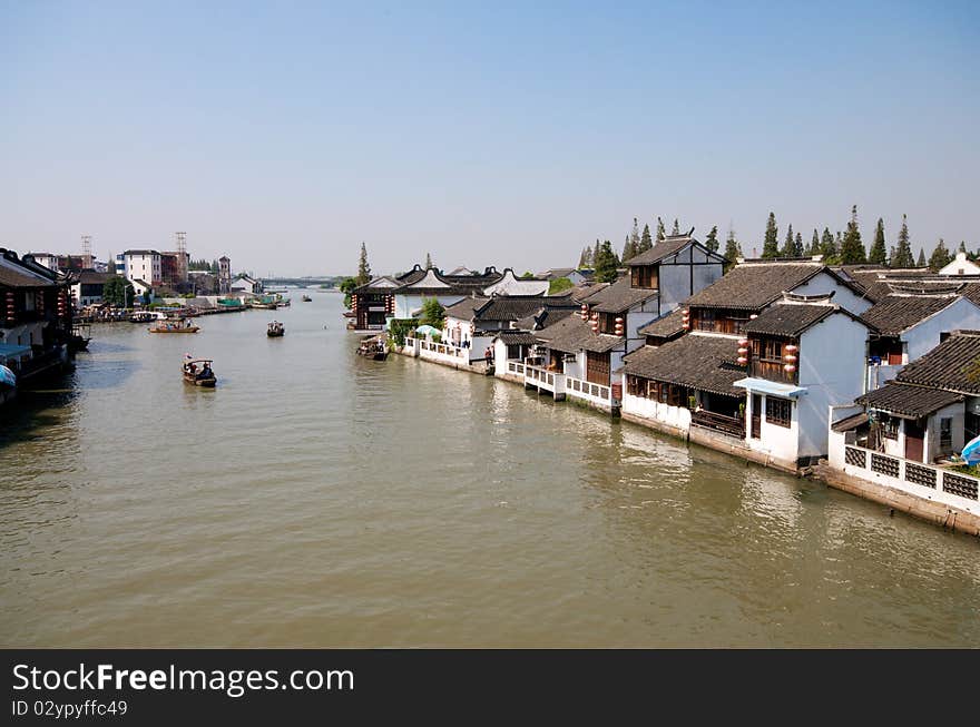 Chinese Ancient town on a river. Chinese Ancient town on a river