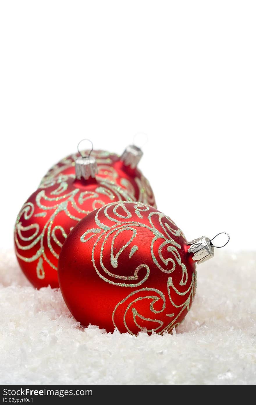 Red Christmas Balls With Snow