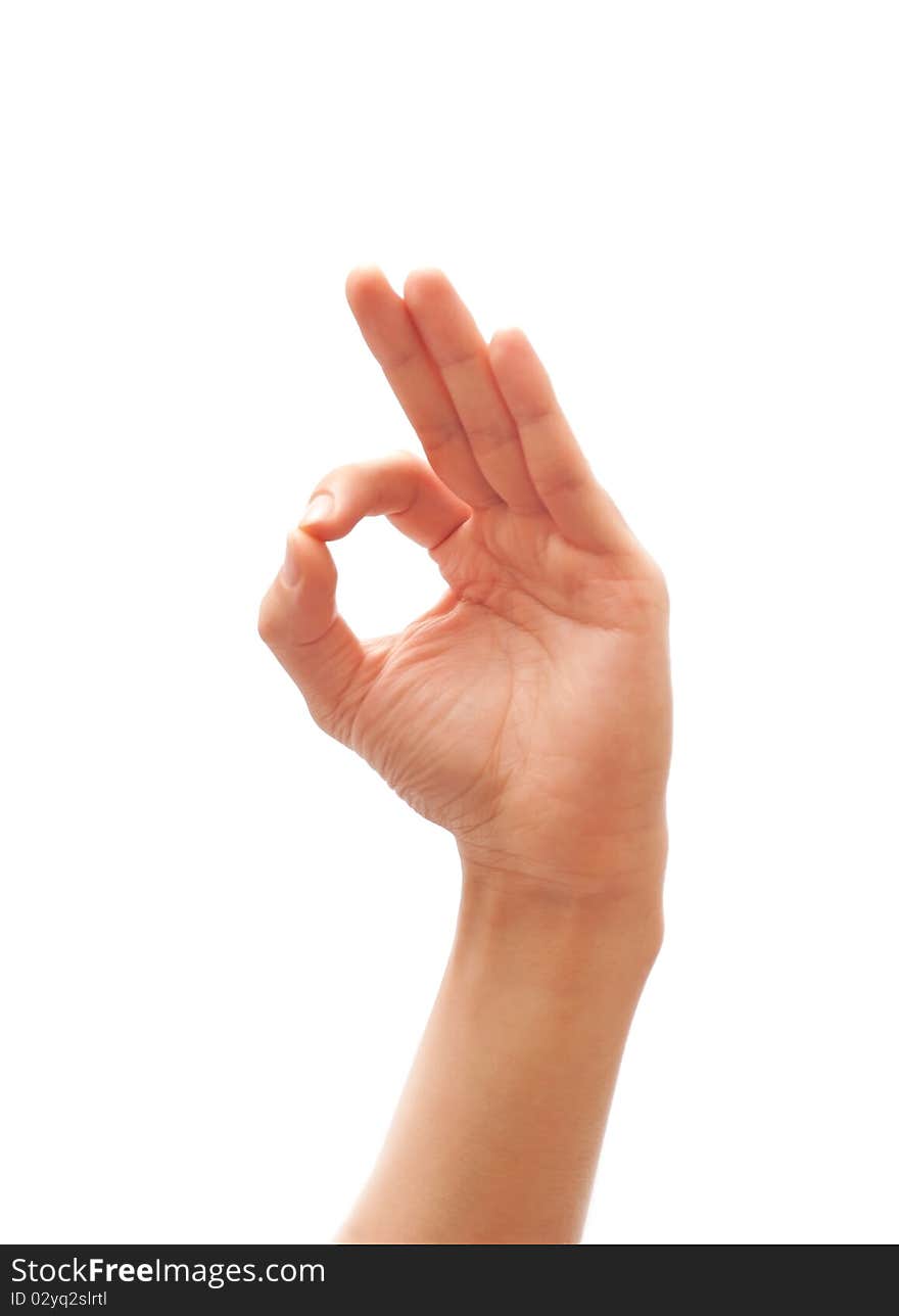 Man's hand make OK isolated on white background