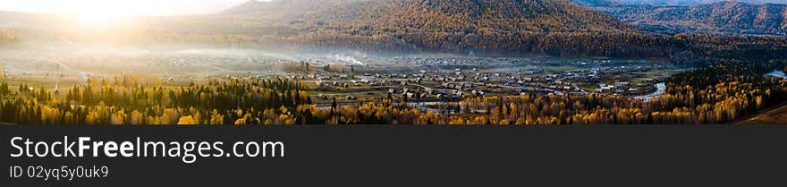 Villages of hemu embraced by forest in xinjiang,china. Villages of hemu embraced by forest in xinjiang,china