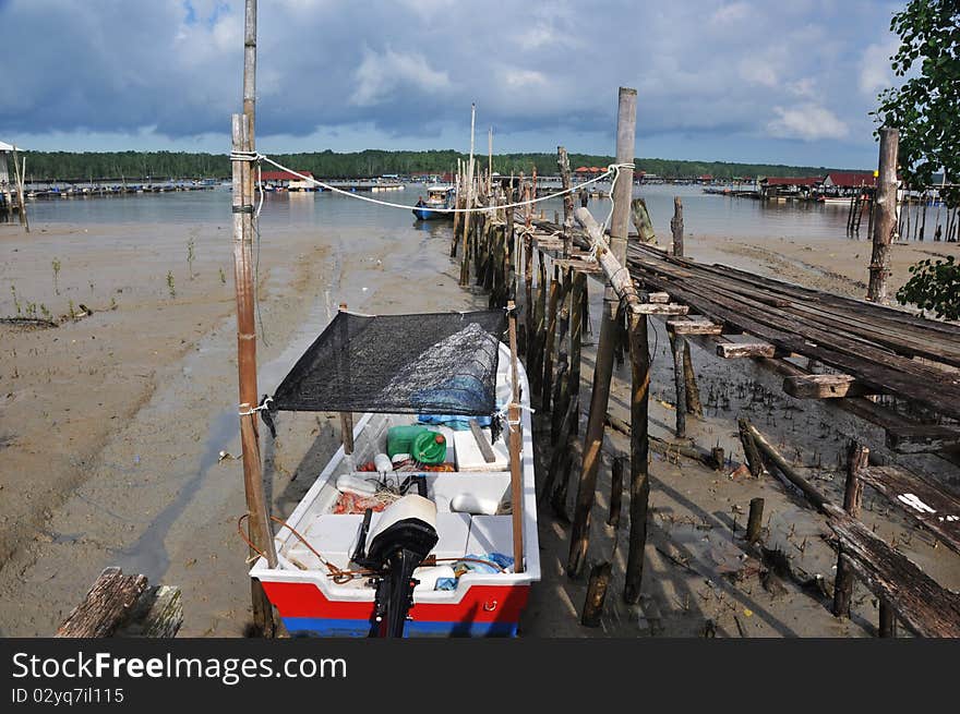 Boats in Kukup fishing village