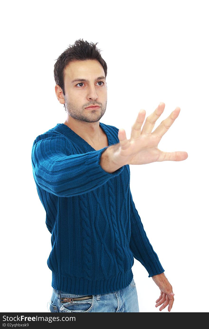 Attractive bearded man on white background