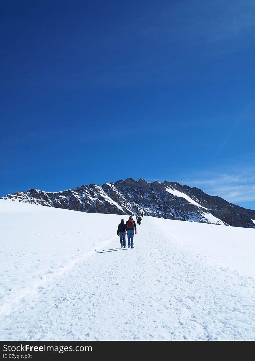 Walk Way on Jungfraujoch Top of Europe in the Swiss Mountains , Switzerland. Walk Way on Jungfraujoch Top of Europe in the Swiss Mountains , Switzerland