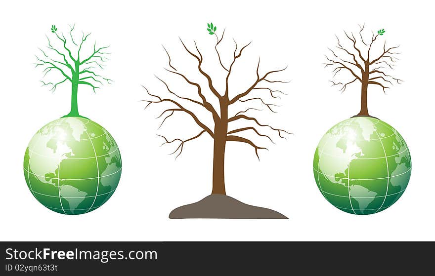 Illustration of tree on earth on white background