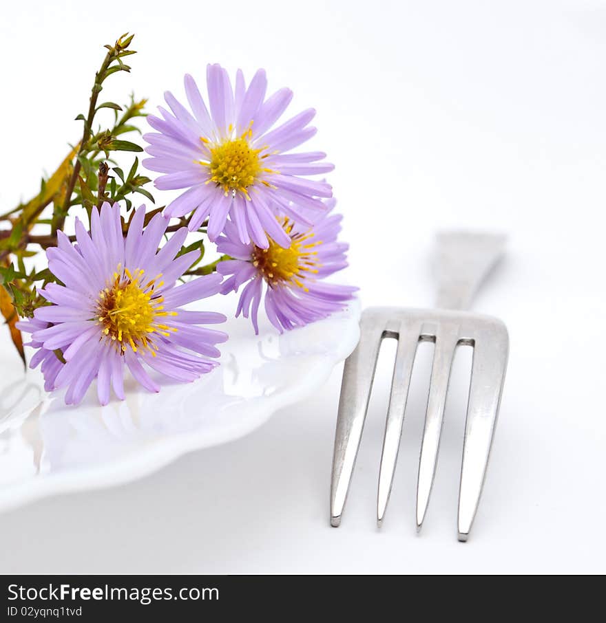 Flower and fork isolated on a white background