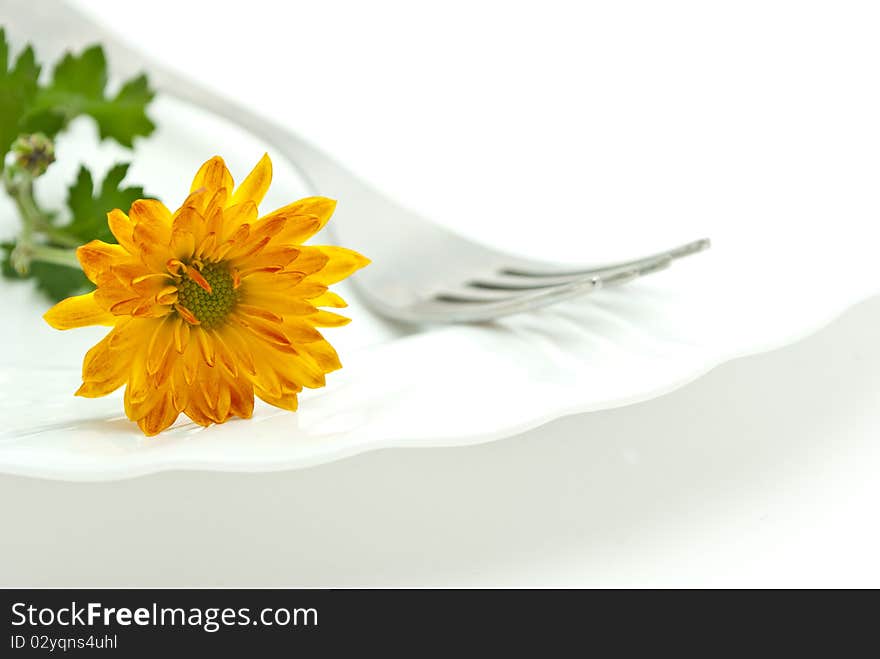 Flower and fork isolated on a white background