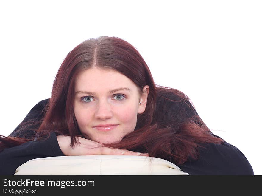 Smiling young woman in studio. Smiling young woman in studio