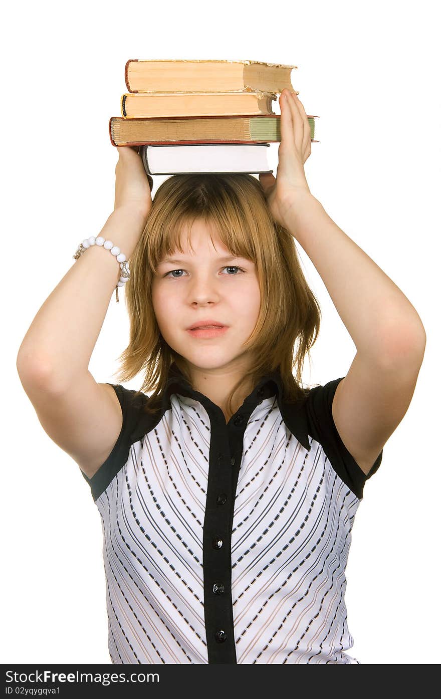 Girl on a white background, holding a camera in his hands. Girl on a white background, holding a camera in his hands