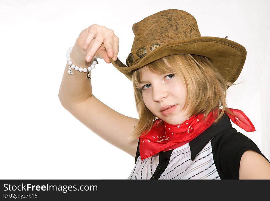 Girl on a white background, holding a camera in his hands. Girl on a white background, holding a camera in his hands