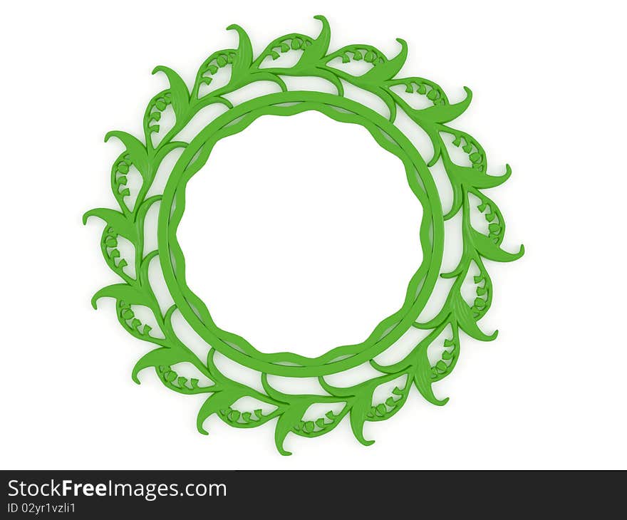 Empty green floral picture frame isolated, render/illustration. Empty green floral picture frame isolated, render/illustration