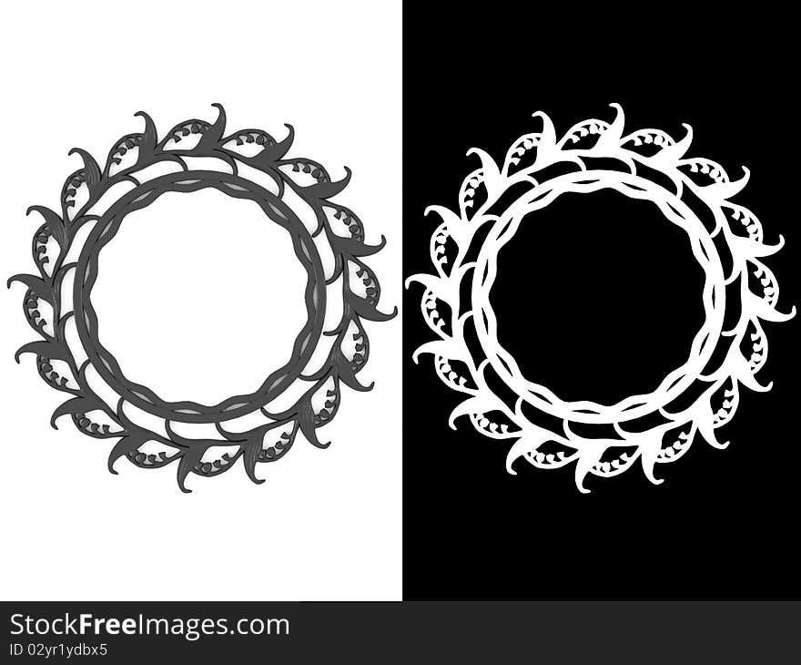 Antique round ornamented picture frame isolated on white, insert your own design, render/illustration. Antique round ornamented picture frame isolated on white, insert your own design, render/illustration