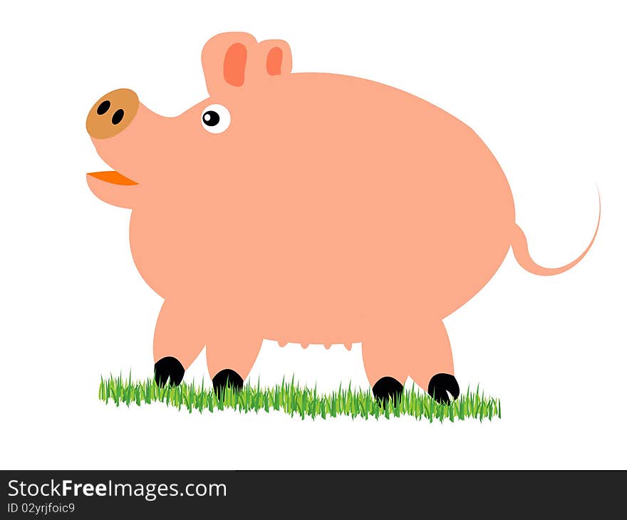 Big fat pig on green herb. Big fat pig on green herb