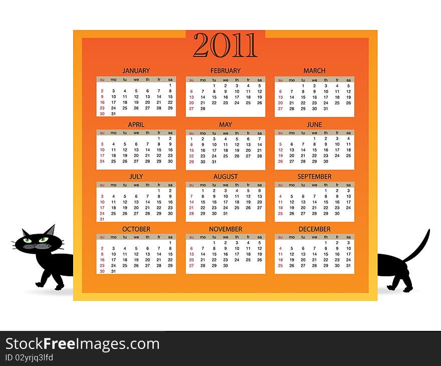 2011 Calendar With Cat 02