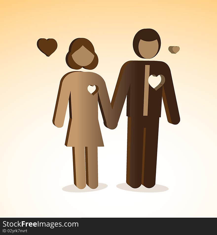 Man and woman with heart sut off - illustration