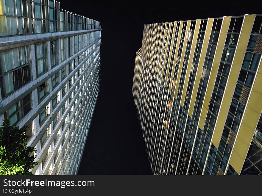 Colorful commercial buildings at night. Colorful commercial buildings at night