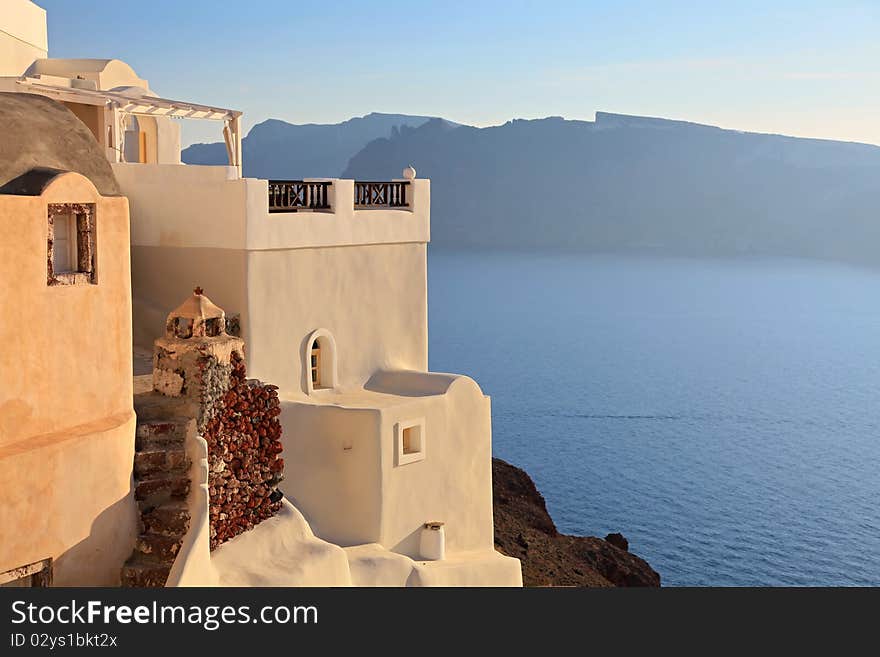 Traditional greek house at sunset (Oia; Santorini; Greece)