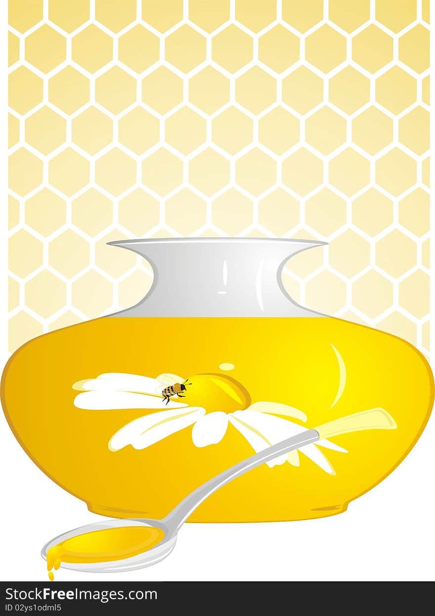 Jug with floral honey. Illustration