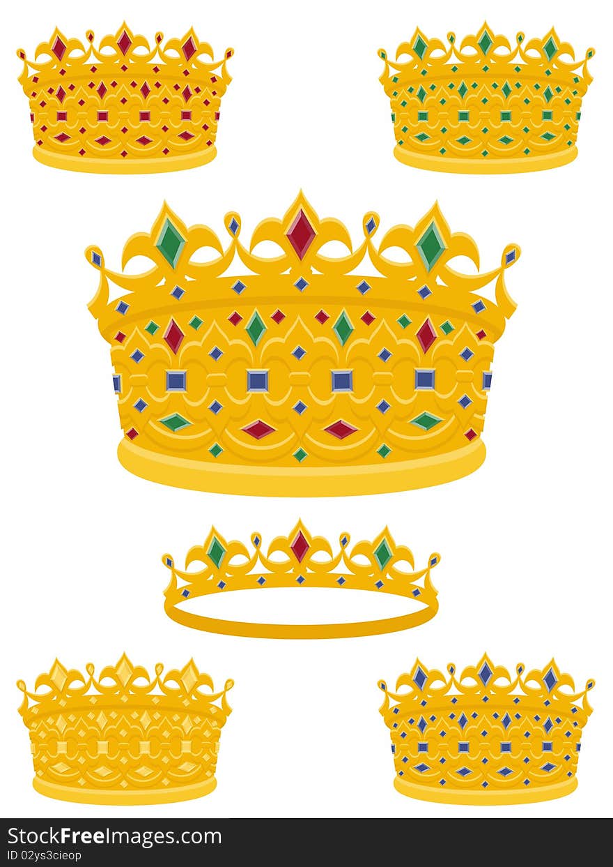 Set of six golden crowns