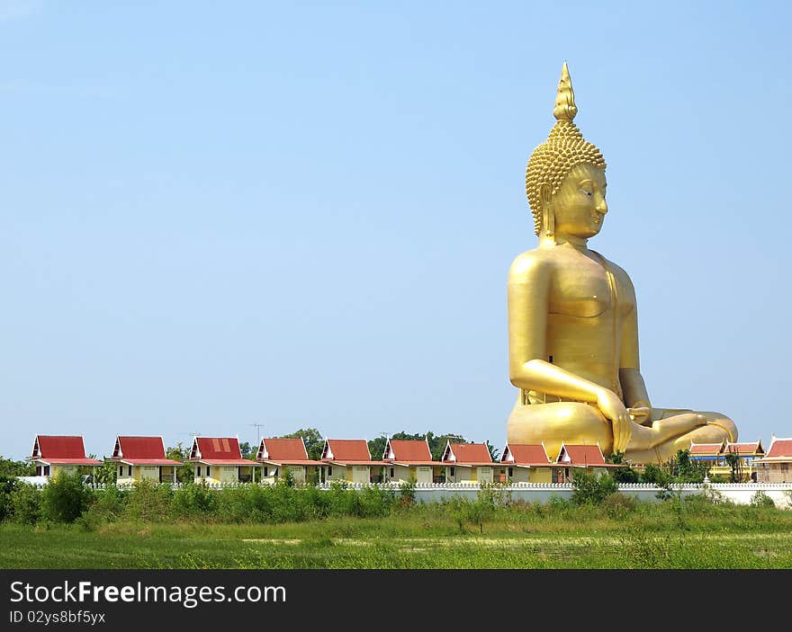 Big buddha statue in temple , Thailand