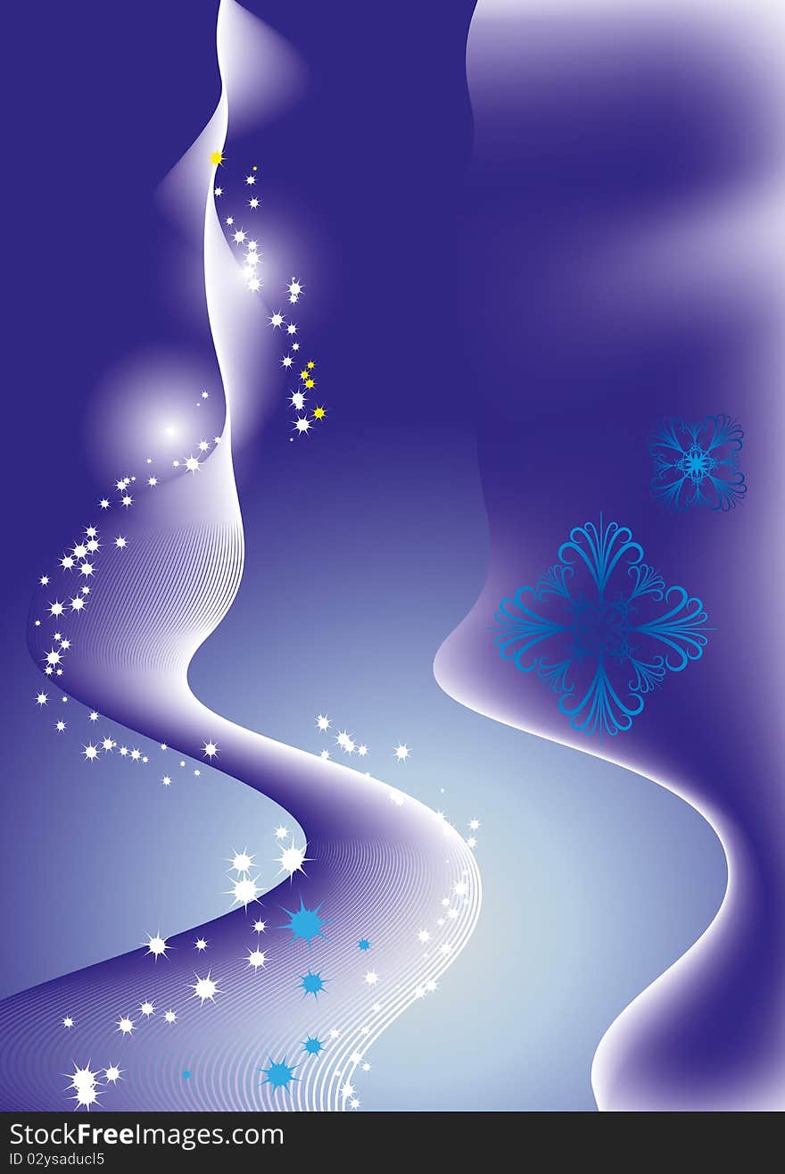 winter snowflakes and abstract lines on blue background. winter snowflakes and abstract lines on blue background