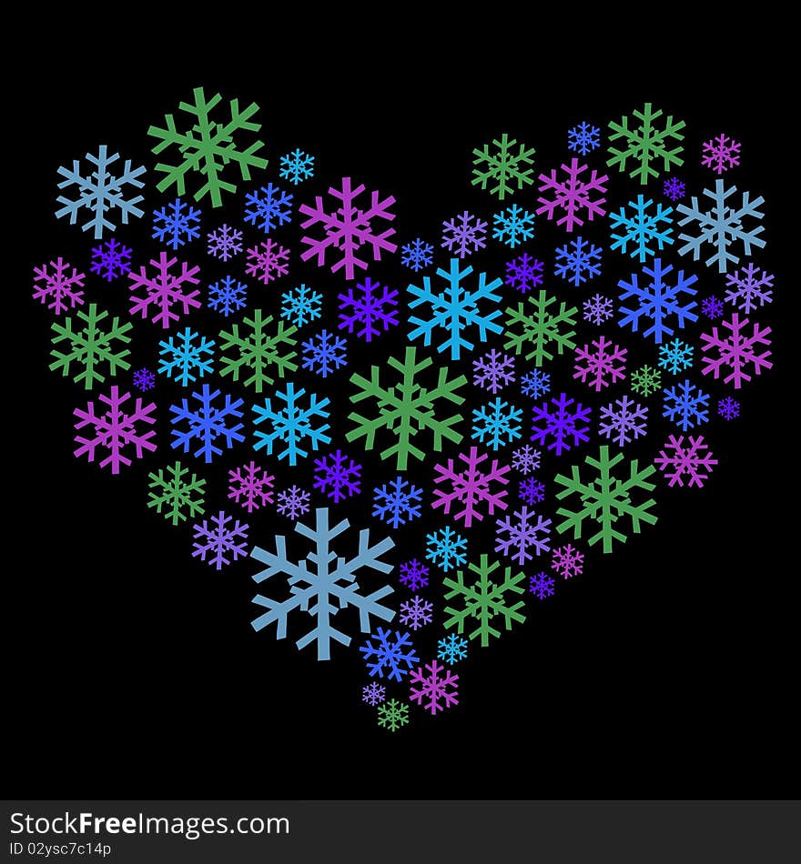 Heart made from blue and purple snowflakes. Heart made from blue and purple snowflakes